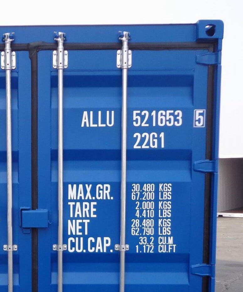 tare, net, max, gross, cu. cap and prefix shipping container